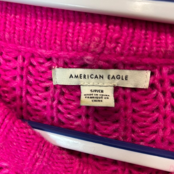 Women’s American Eagle Crop Chunky Knit Sweater Hot Pink Crochet Small - Picture 4 of 8
